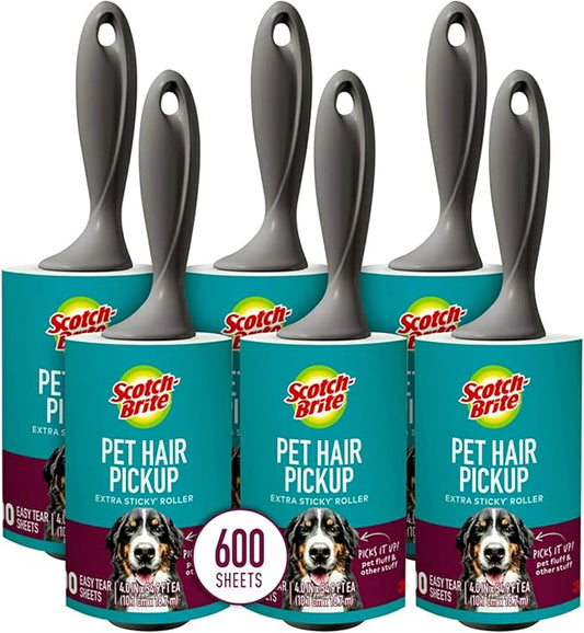 Scotch-Brite Pet Extra Sticky Hair Lint Roller 6 Rollers 600 Sheets