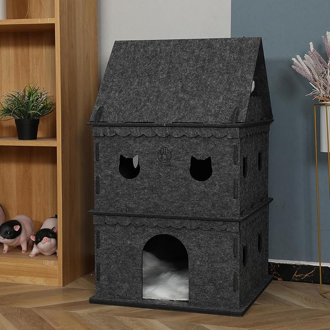 3-Tier Indoor Cat Apartment,Cozy Pet Cat Bed, Hideaway, and Sturdy Cat Castle for Multiple and Large Cats