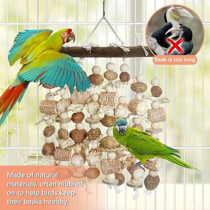 PINVNBY Large Parrot Toys Natural Nuts Corn Cob Wooden Chewing Tearing Toy for African Grey Macaws Amazon Cockatoos Eclectus Conures Cockatiels Cockatoo and Large Medium Birds (Natural)