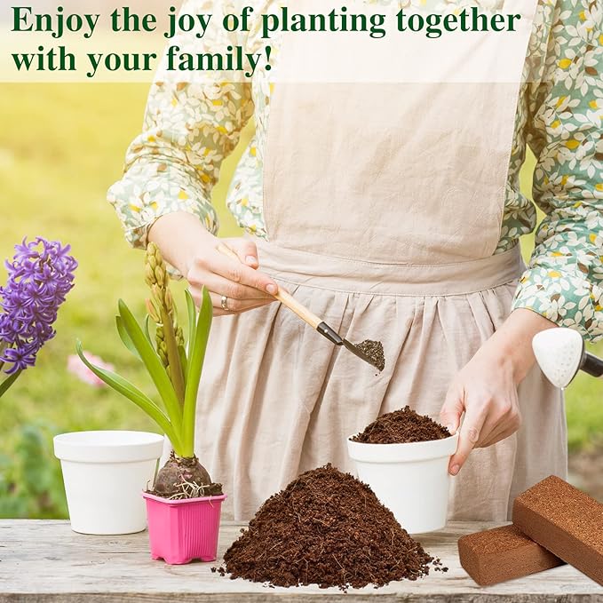 ZeeDix 5 Pack Premium Coco Coir Brick, Organic Compressed Coconut Coir Bricks Seed Starter Potting Soil for Plants, Coconut Fiber Substrate with Low EC & pH Balance for Gardening Flower Herbs