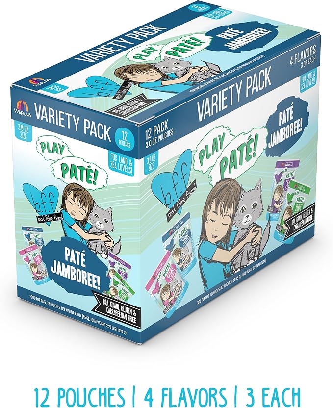 Weruva B.F.F. Play - Best Feline Friend Paté Lovers, Aw Yeah!, Paté Jamboree! Variety Pack, 3oz Pouch (Pack of 12)
