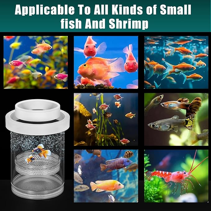 2 Pcs Breeder Box for Fish Tank Aquarium Breeder Separation Net Breeding Box with Suction Cup for Small Fish Shrimp Clownfish Guppy (White,L)