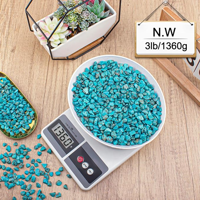 Tumbled Chips Stones Green Turquoise Crushed Crystal Quartz 3 Lb, Polished Natural Aquarium Gravel Rocks Gemstone Pebbles for Fish Tank, Vase Fillers, Succulent Plants Decor