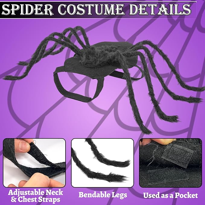 Dogs Halloween Spider Costume for Small Medium Large Dogs, Scary Spider Cosplay Apparel for Pets Cats Dogs Funny Halloween Outfits Clothes (X-Large size)