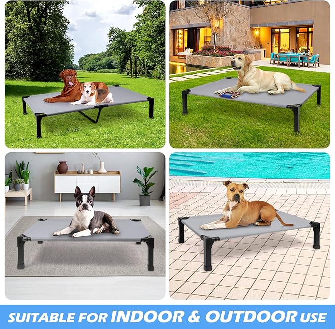 Heeyoo Elevated Dog Bed, Cooling Raised Pet Cot with Chew Proof Washable Breathable Mesh and Metal Frame, Portable Dog Cot Bed with No-Slip Feet for Outdoor or Indoor Use