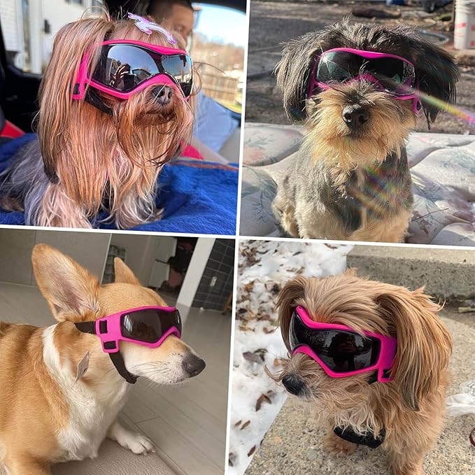 Dog Goggles Dog Sunglasses for Medium Breed UV Protection Windproof with Adjustable Head Straps Chin Straps for Ride Car/Hiking Travel/On Beach-Pink