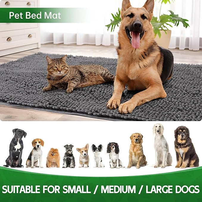 Dog Door Mat Indoor Entrance, 60" x 30" Absorbent Quick-Drying Mud Rugs, Non-Slip Door Rugs for Entryway Indoor Washable, Soft Chenille Dog Mat for Muddy Paws