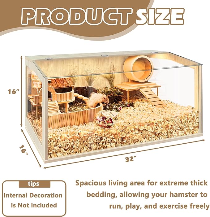 Hamster Cage Chewproof, Large Hamster Cages and Habitats 32 Inch Guinea Pig Cages Openable Top with Acrylic Sheets Solid Built, 32"