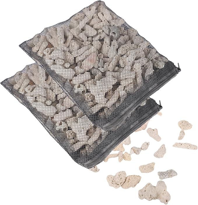 Homaisson 2 Bags Crushed Coral Filters, Fish Tank Filter Media for Aquarium, Fish Pond Coral Filtration Materials, Promotes Ecosystem Balance, Convenient Net Bag Packaging, 1.1 lbs Each Bag