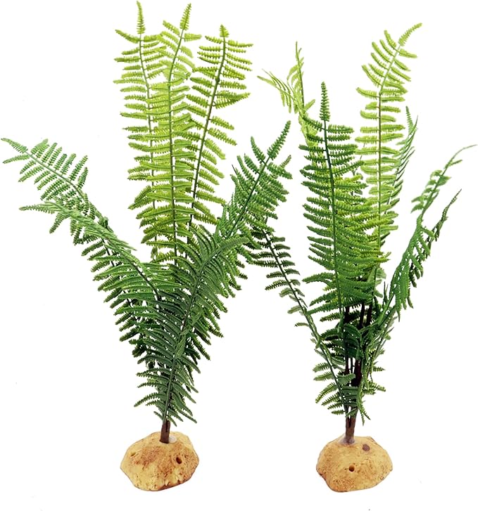 JIHAQUA Fake Fern Plants, Reptile Plastic Terrarium Decor, Reptiles Amphibians Tank Accessories for Crested Gecko Leopard Lizard Chameleon