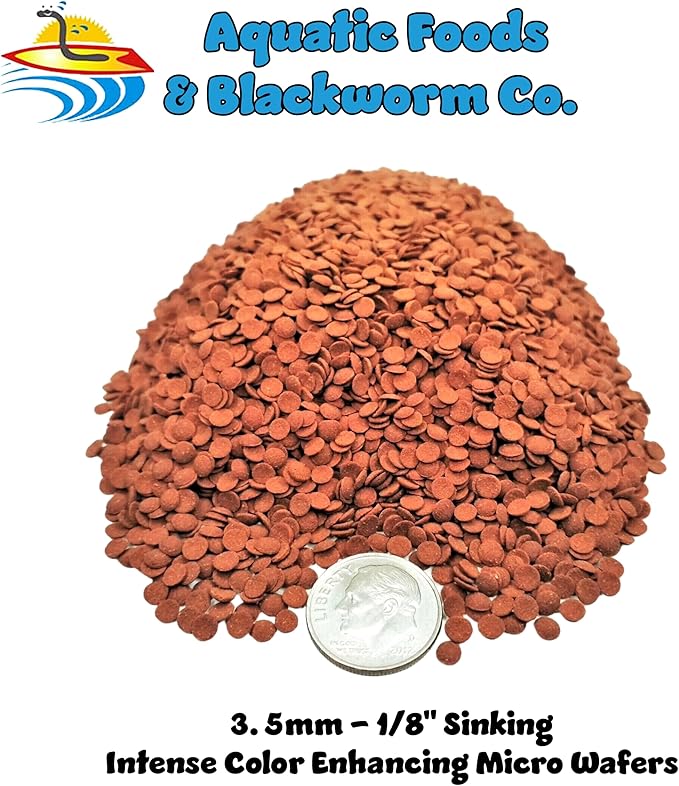 Aquatic Foods Inc. Wafers 3.5mm - 1/8" Intense Color Enhancing Sinking Micro Wafers for All Tropical Fish, Cichlids, Catfish, Plecos, All Bottom Fish, Shrimp, Snails, Crabs, …11oz Small Jar