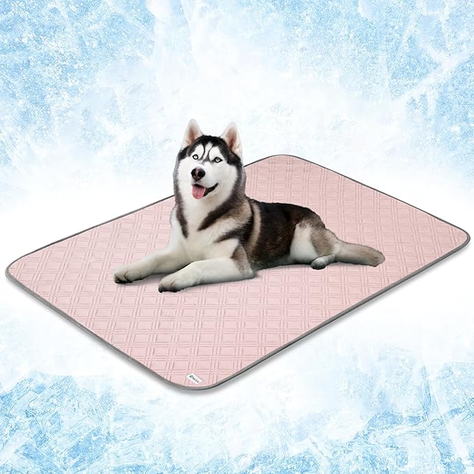 PetAmi Waterproof Cooling Mat for Dog, Premium Pet Cooling Blanket for Bed Crate, Anti Slip Indoor Dog Cool Pad for Sleeping, Q-MAX Large Sofa Couch Cover Mat for Cat, Pink, 60x80