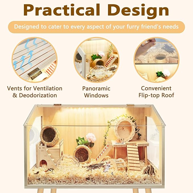 Hamster Cage with Legs, Guinea Pig Cages Chew Proof, Hamster House, Hamster Cages and Habitats, 24" L x 16" W x 40" H