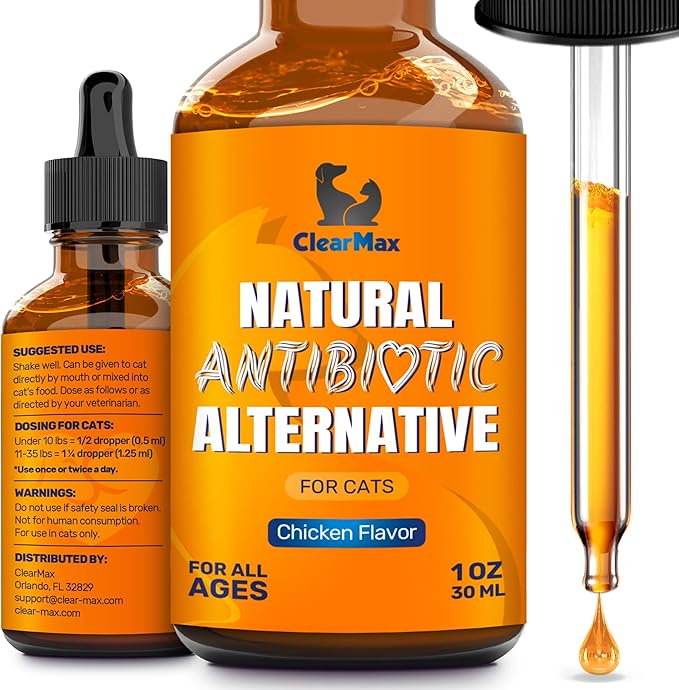Cat Antibiotic to Help with Cough & Allergies β Antibiotics for Cats to Aid with UTIs and Digestive Moments β HIPS & Joints Support β Attractive Chicken Taste β 1 Oz Bottle
