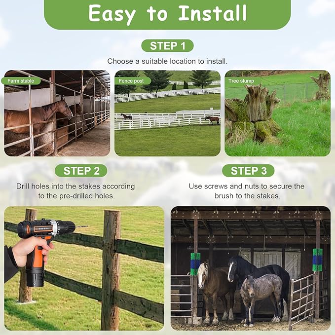 2PCS Livestock Scratch Brush, 17.5 x 7.8 Inch Goat Brushes for Grooming, Horse Brushes for Scratching, Livestock Brushing with 4 Screws for Horse, Elk, Cattle, Pig, Sheep(Green)