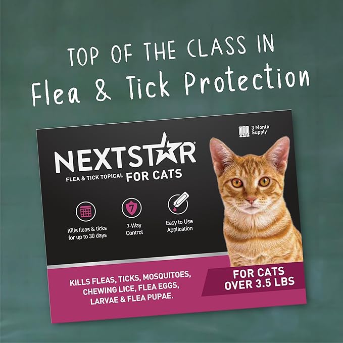 Flea and Tick Prevention for Cats, Repellent, and Control, Fast Acting Waterproof Topical Drops for Cats Over 3.5 lbs, 1 Month Dose