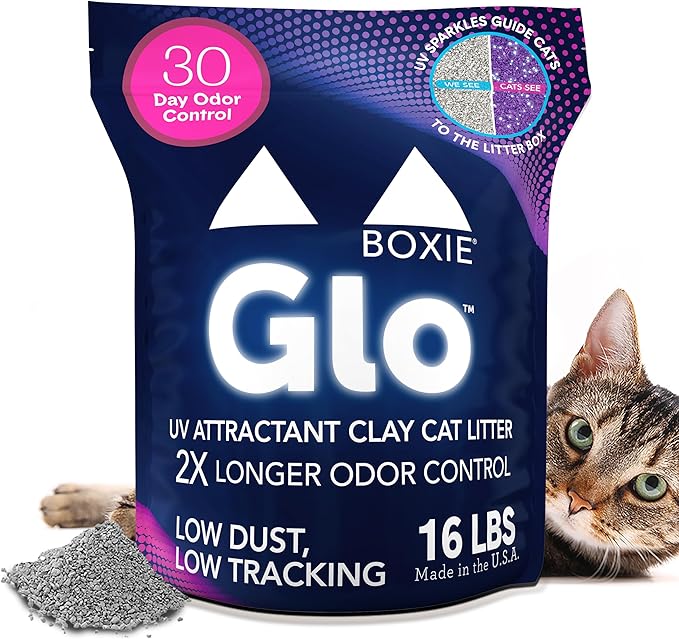 Boxie® Glo™ 30 Day Odor Control Clumping Clay Cat Litter, 16 lb, Multi-Cat, 99.9% Dust-Free, Low Tracking, UV Light Attractant, Superior Clumping for Easy Scooping