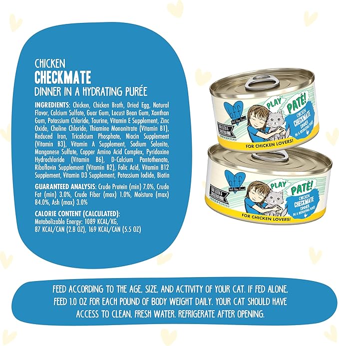 Weruva B.F.F. Play - Best Feline Friend Paté Lovers, Aw Yeah!, Chicken Checkmate with Chicken, 2.8oz Can (Pack of 12)