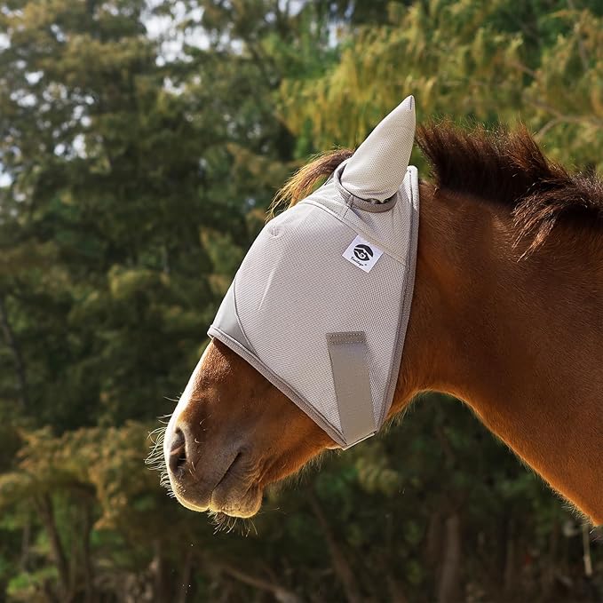 Horse Fly Mask, Adjustable Fly Masks for Horses with Ears, UV Protection from Insect Pests Comfort Mesh Without Nose Average Size Horses Accessories(Extra Small)