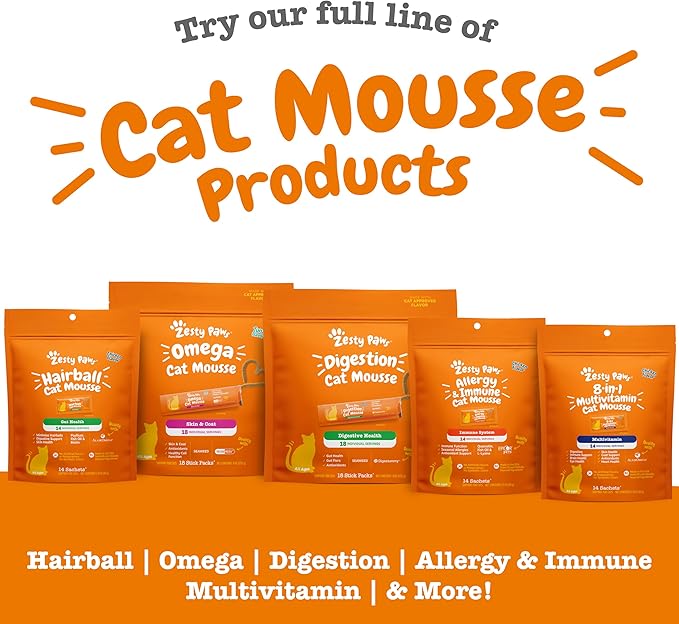 Zesty Paws Cat Mousse Squeezies Puree Cat Treats for Digestion - with Seaweed, Omega Fatty Acids, Antioxidants - Support for Digestive Health Cats - Chicken Flavor - 18 Count