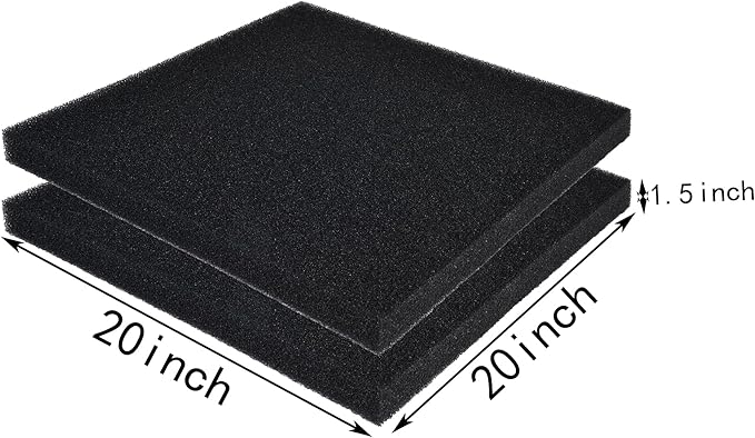 Hipanda 2 Pack Aquarium Bio Filter Sponge Pad 20"x20"x1.5",20PPI, Bio Filter Media Foam Pad Sponges, Cut-to-Size Open Cell Foam Sheet for Fish Tank