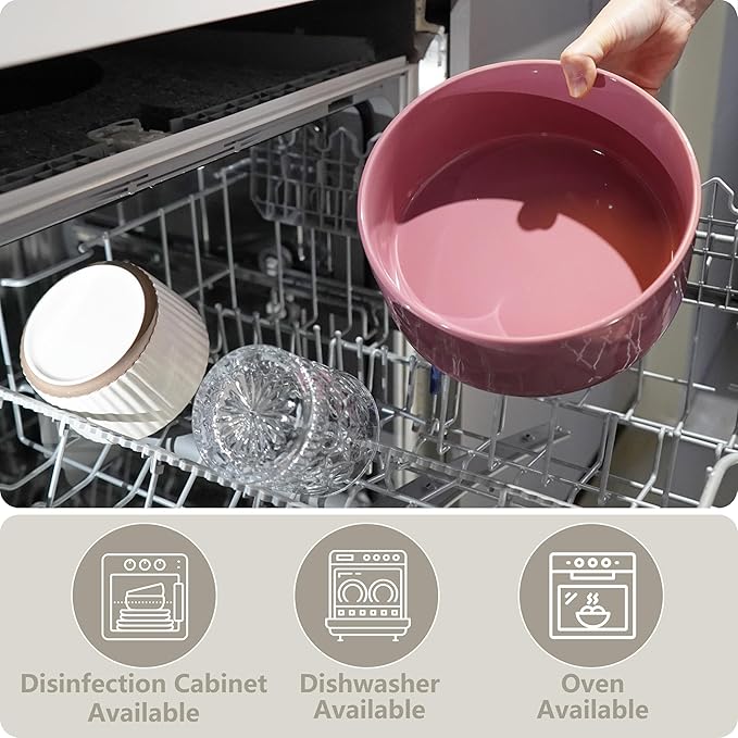 Ceramic Elevated Dog Bowls, Pet Food and Water Bowl Set for Large Dogs, 7.5 Cups Dog Bowls Raised with Wood Stand, 61OZ, Pink