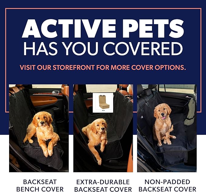 Active Pets Dog Car Seat Cover, Waterproof Front Seat Protector for SUV Truck Sedan, Pet Safety Travel Comfort System with Universal Fit, Beige