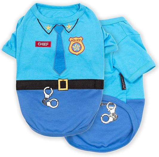 Parisian Pet Embroidered Dog Police Costume - 100% Cotton and Polyester Pet Clothes - Sleeved Cop Costume for Large Dogs 2XL - Blue