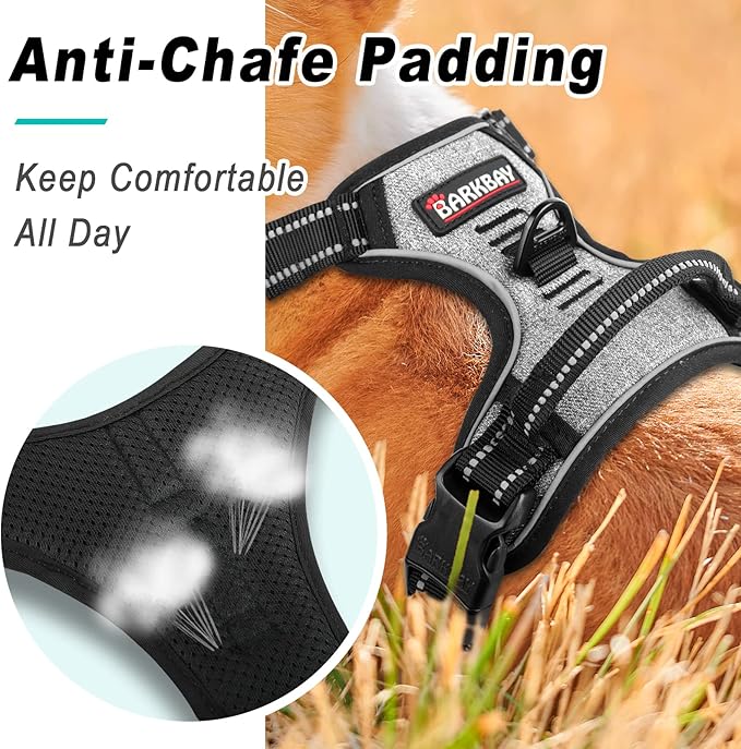BARKBAY No Pull Dog Harness Large Step in Reflective Dog Harness with Front Clip and Easy Control Handle for Walking Training Running(Flint Gray,L)
