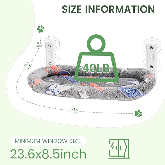 2 Pack Cat Window Perch, Glow in The Dark Foldable Cat Hammock with Cozy Pad Bed, Breathable Cordless Window Seat with Stud Metal Frame for Large Cats and Kitten (Cushion Bed, 2 Pack - L)