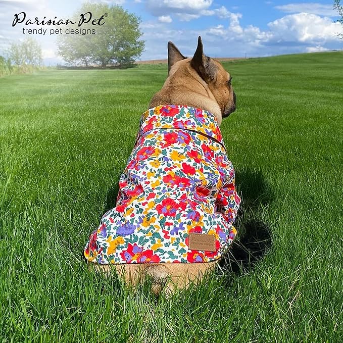 Parisian Pet Dog Shirt - Floral Pattern 100% Cotton Dog Summer Clothes - Stylish Dog Beach Oufit - Hook and Loop Closure Dog Costume - Machine Washable Dog Shirts for Large Dogs - L