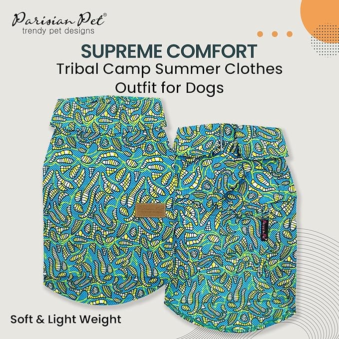 Parisian Pet Tribal Camp Dog Beach Shirt - 100% Cotton - XL Summer Clothes - Stylish Costume - Breathable and Cool - Machine Washable