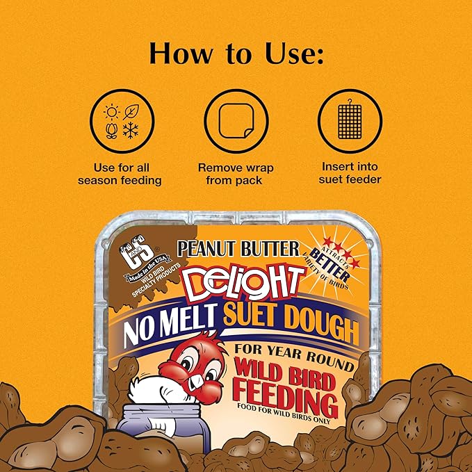 C&S Peanut Butter Delight No Melt Suet Dough, Suet Cakes for Wild Birds, 11.75 Ounces, Pack of 8