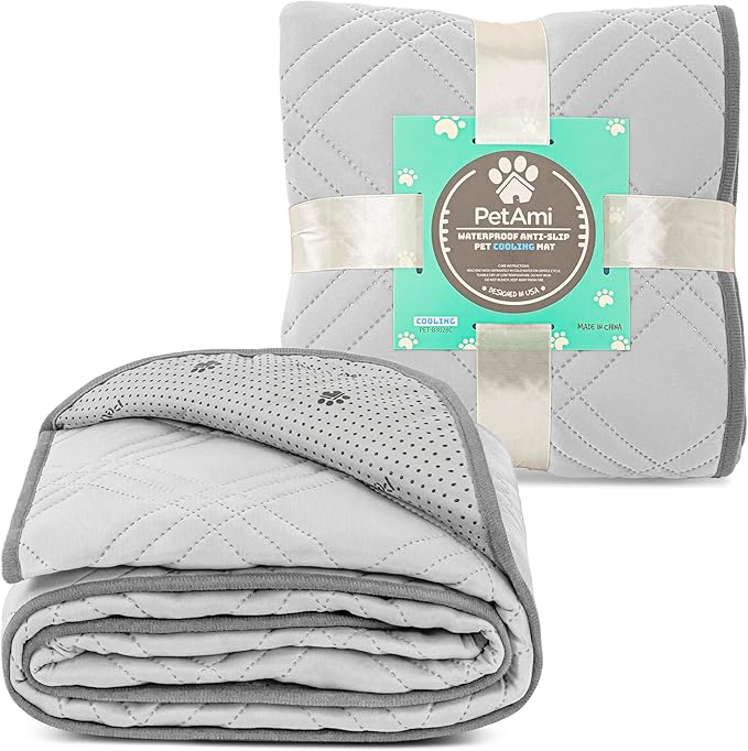PetAmi Waterproof Cooling Mat for Dog, Premium Pet Cooling Blanket for Bed Crate, Anti Slip Indoor Dog Cool Pad for Sleeping, Q-MAX Large Sofa Couch Cover Mat for Cat, Light Grey, 60x80