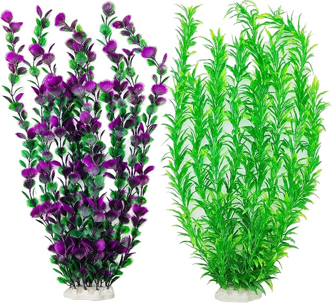 20.47 Inch Tall Aquarium Plants – Large Lifelike Artificial Fish Tank Decorations, 2 Pcs Fish Tank Plants Plastic,Durable & Safe for Freshwater/Saltwater Aquariums (Green (Style D))