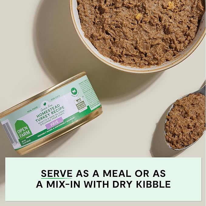 Open Farm Canned Cat Food, Paté for Complete & Balanced Nutrition, Grain-Free and Legume-Free Wet Cat Food, Homestead Turkey Recipe, 5.3oz Cans (Case of 12)