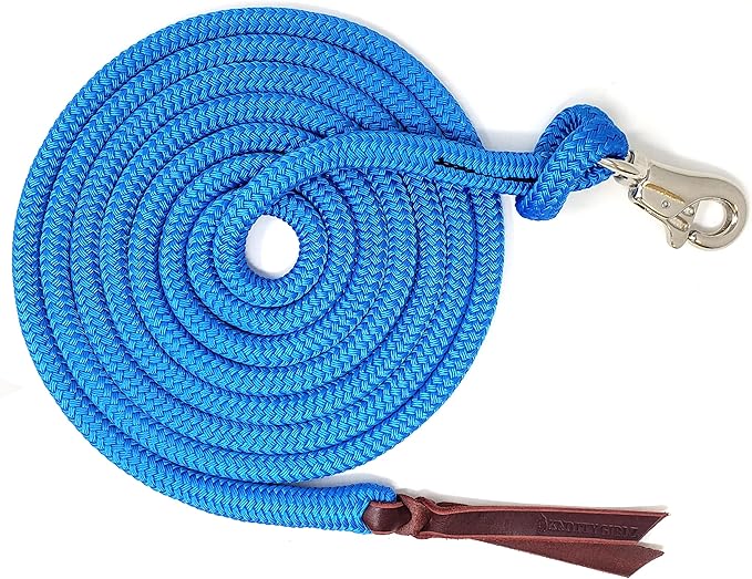 Premium 1/2" Samson EQ Yacht Braid Lead Rope with Nickel Trigger Bull Snap. Option for 12ft, 14ft and 16ft Lengths (Blue, 16 FT)