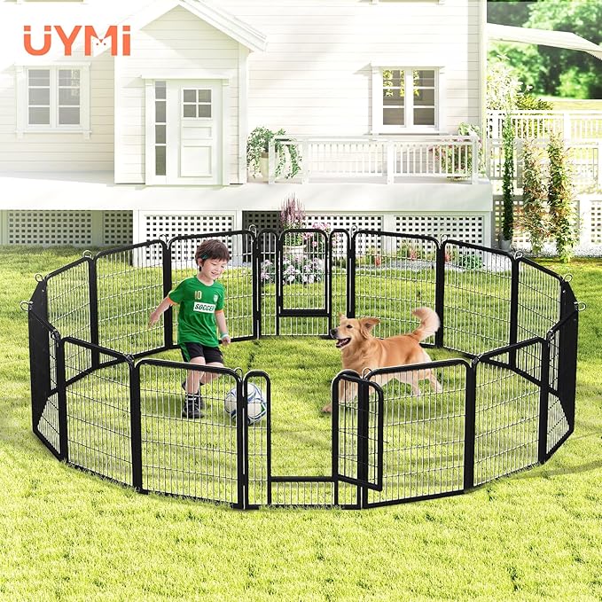 32 Inch Dog Playpen - 16 Panels Metal Pet Exercise Pen for Small-Medium Dogs, Indoor/Outdoor Dog Fence for Yard, Garden, Camping & RV Travel