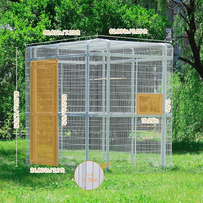 Large Bird Cage for Parakeets Outdoor Bird Aviary Parrot Cage with Perch, Walk-in Heavy Duty Birdcage for Macaws Canaries Parrots Budgie Lovebirds, White