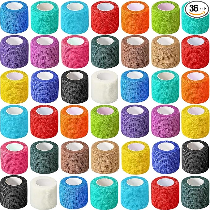 Treela 36 Pcs Self Adherent Bandage 2" X 5 Yard Wrap Breathable Cohesive Bandage Elastic Adhesive Tape for Stretch Athletic Sports Wrist Ankle(Colorful)