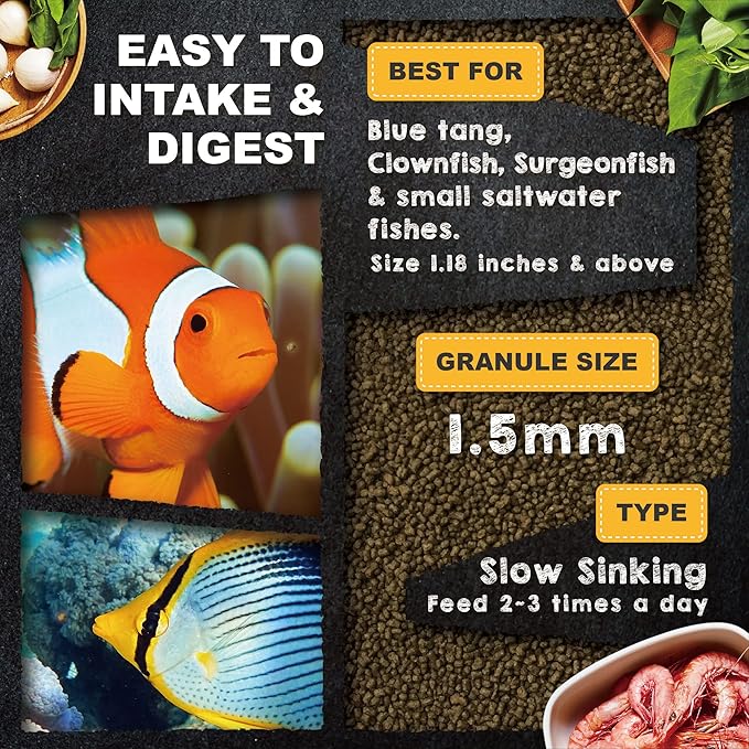 Ultra Fresh Marine Fish Food, 75% Sword Prawns + Squids, Natural Protein, Color Enhancement, for Small Saltwater Fish, Marine Shrimp Patties S 4.56oz