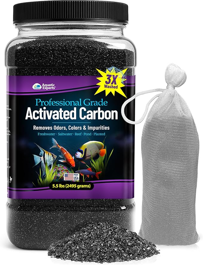 Premium Activated Carbon, Aquarium Carbon for Fish Tank Filter, Aquarium Filter Media, Granulated Charcoal for Fish Tanks, Activated Charcoal Bulk (5.5 lbs with Fine Mesh Bag)