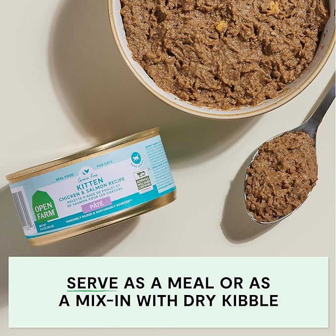 Open Farm Canned Kitten Food, Paté for Complete & Balanced Nutrition, Grain-Free and Legume-Free Wet Kitten Food, Chicken & Salmon Recipe, 5.3oz Cans (Case of 12)