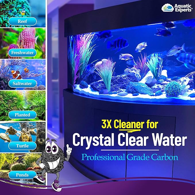 Premium Activated Carbon, Aquarium Carbon for Fish Tank Filter, Aquarium Filter Media, Granulated Charcoal for Fish Tanks, Activated Charcoal Bulk (38 lbs with 4 Pack 5"x9" mesh Bags)