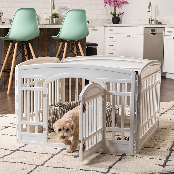 IRIS USA 24" 4-Panel Dog Playpen with Door, 35 x 35 x 24, Puppy Playpen, Dog Play Pen Indoors, Pet Fence, Puppies/Small Dogs, White
