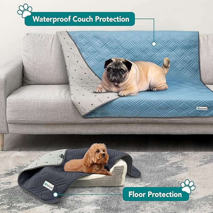 PetAmi Waterproof Cooling Mat for Dog, Premium Pet Cooling Blanket for Bed Crate, Anti Slip Indoor Dog Cool Pad for Sleeping, Q-MAX Large Sofa Couch Cover Mat for Cat, Grey, 60x80