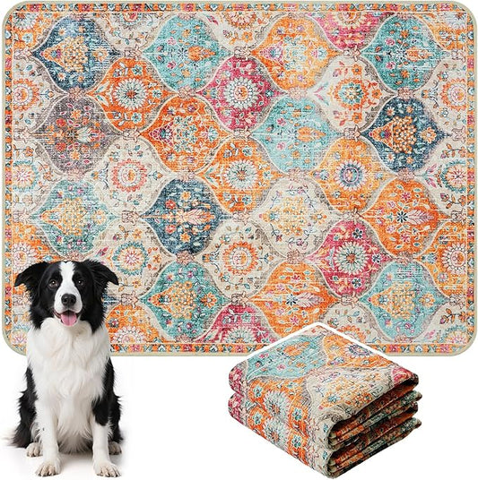 HAOCOO Washable Pee Pads for Dogs, (2 Pack) 3Ft x 4Ft Non-Slip Reusable Puppy Training Pads with Waterproof, Orange Super Absorbent Leak-Proof Whelping Pads Litter Mat for Pet Housebreaking