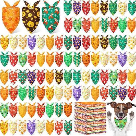 Preboun 200 Pcs Holiday Dog Bandanas Bulk Fall Halloween Christmas Bandanas for Dogs Triangle Kerchief Bib Scarf Set for Pet Party Costume Photo Props Accessories Pet Shops Groomers, 25 Styles