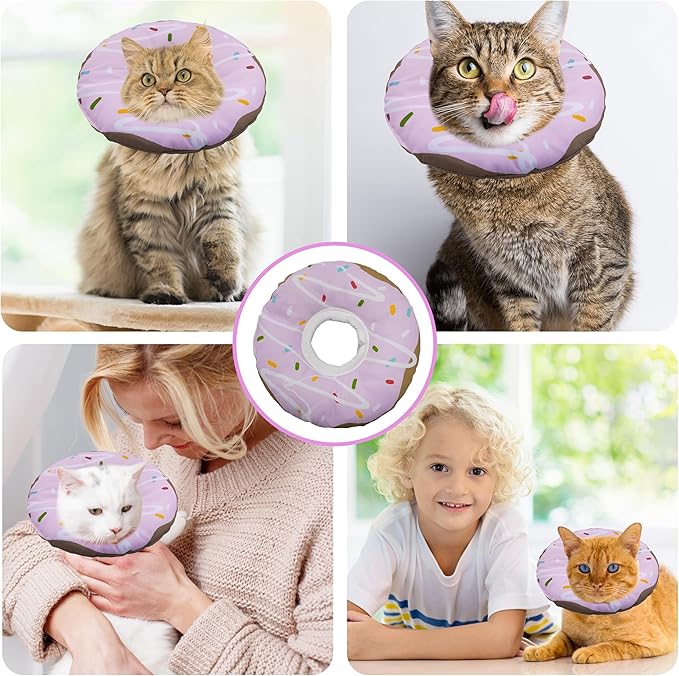 Cat Cone Collar Soft, Adjustable Cat Recovery Collar Kitten Cones to Stop Licking, Cute Donut E Collar After Surgery, Cats Neck Pillow Cone Elizabethan Cones of Shame (Waterproof Purple, Large)