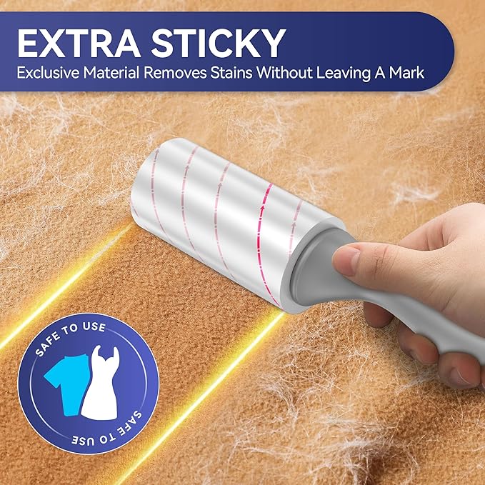 Lint Rollers for Pet Hair Extra Sticky,440 Sheets Mega Value Set with Reinforced 2 Handles and 4 Replaceable Tough Papers, Portable Pet Lint Remover for Clothes, Sofa Bed, Car Seat, and More